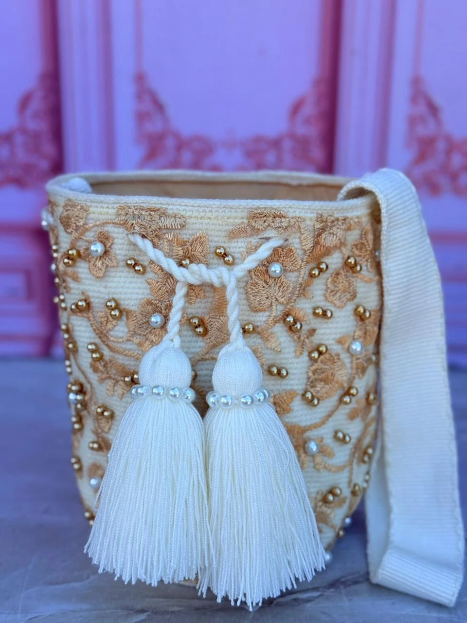 Mochila Chispas Brillantes Moño Blanco